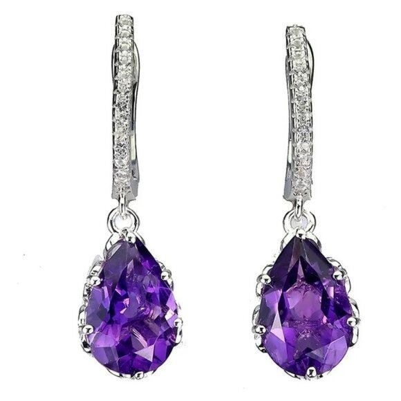 Unheated Natural Purple Amethyst 12x8mm 925 Sterling Silver Earrings - Picture 1 of 2